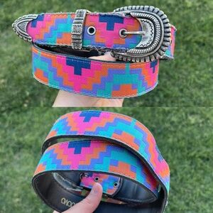 Nuovo | Vintage Aztec Western Colorful Silver Belt